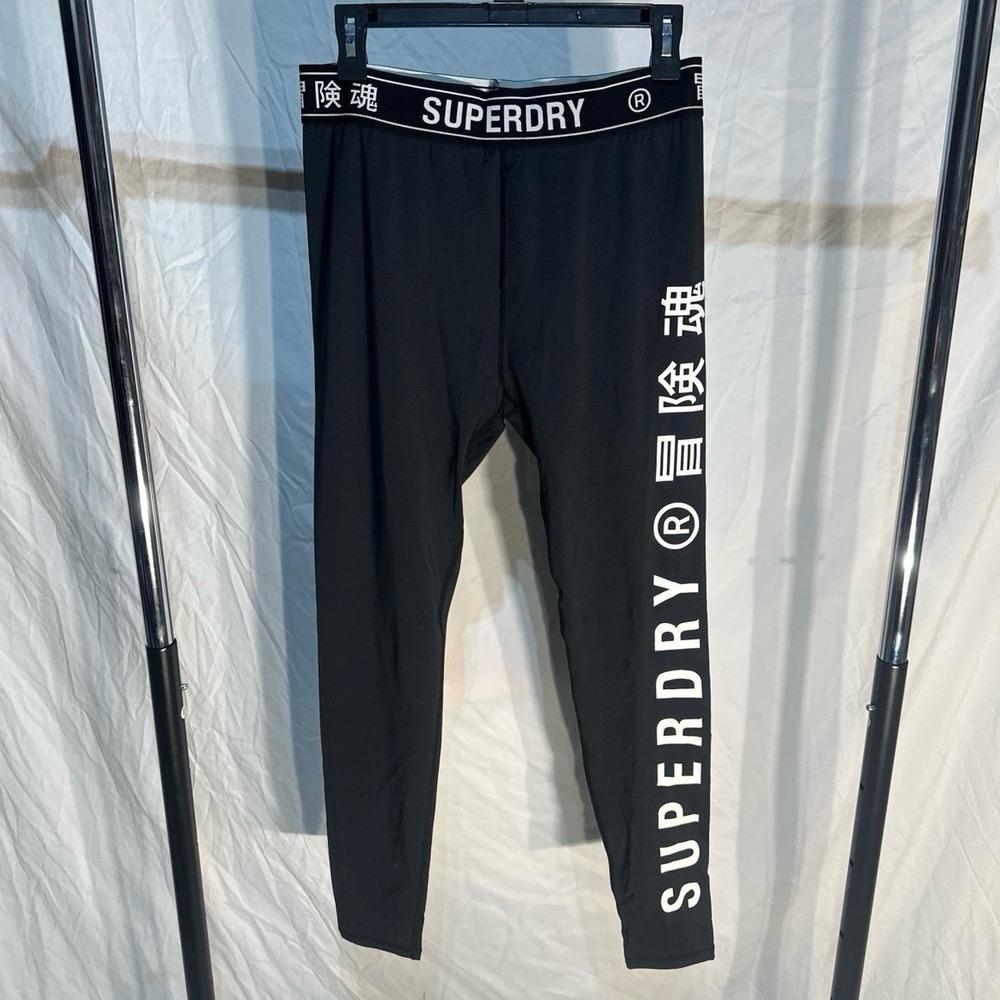 SUPERDRY Black White Logo Training Elastic Logo Leggings NWT Woman's 12